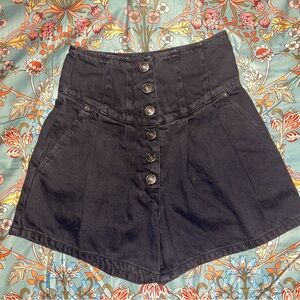 Free people high waisted pleated denim shorts